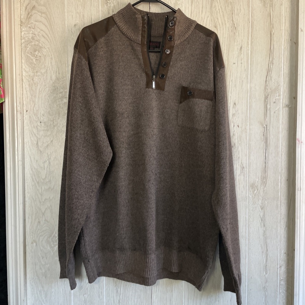 Sorano Men's Pullover 1/4‎ Zip Sweater Navy w/ Black Faux Suede Accents SZ Xxl